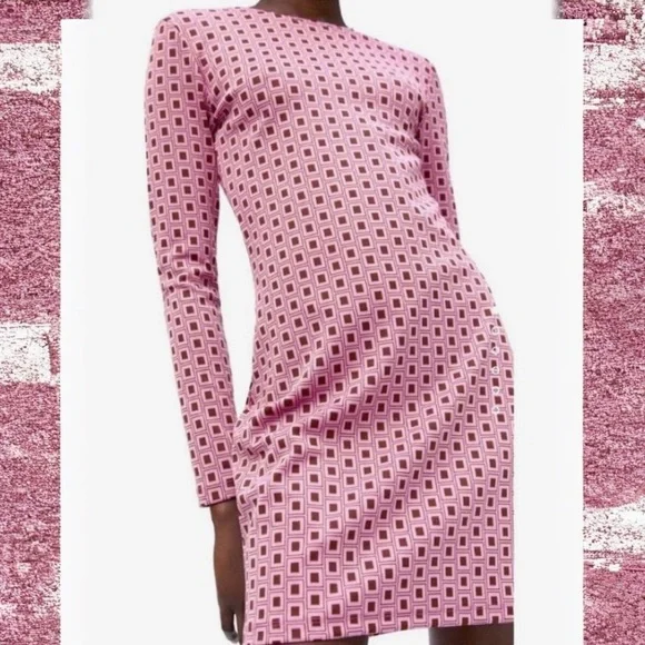 Zara Retro Geometric Pink Dress - Picture 1 of 4